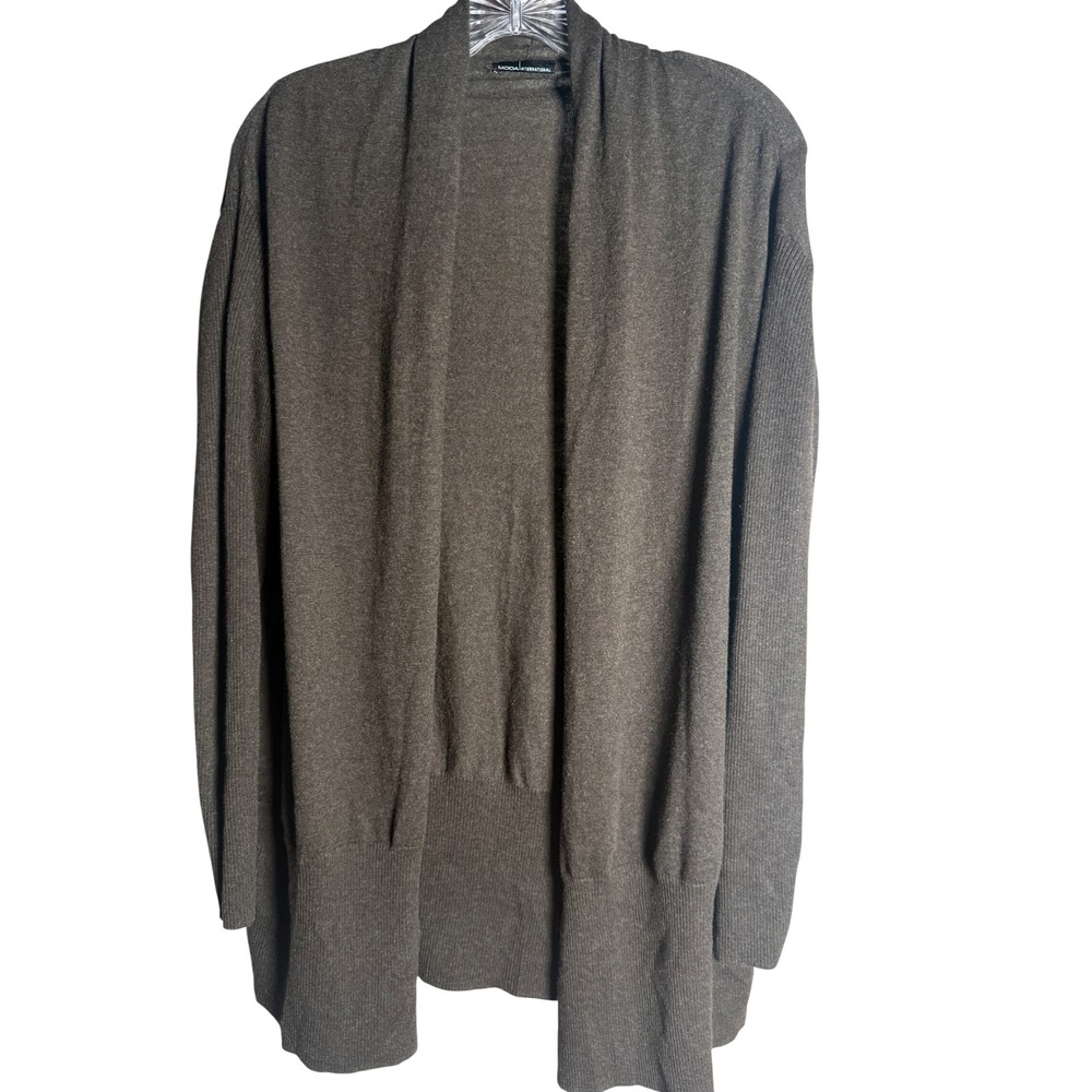 Moda International Cardigan Women XL Gray Cotton Cashmere Open Front Shawl
